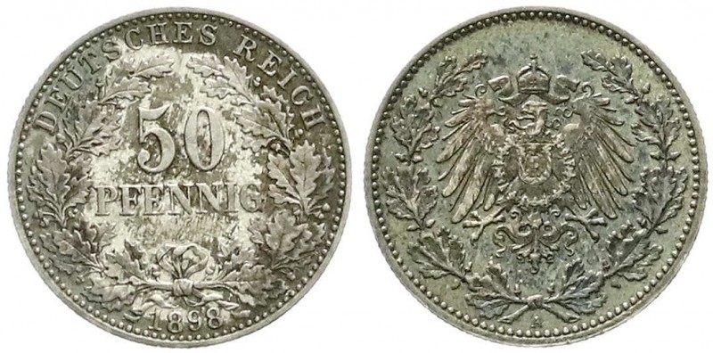 Reichskleinmünzen, 50 Pfennig gr. Adler Eichenzweige Silb. 1896-1903
1898 A. seh...