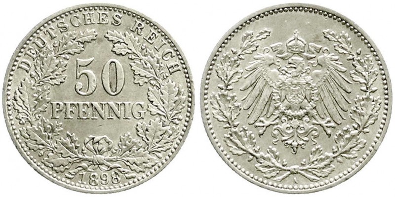 Reichskleinmünzen, 50 Pfennig gr. Adler Eichenzweige Silb. 1896-1903
1898 A. vor...