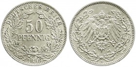 Reichskleinmünzen, 50 Pfennig gr. Adler Eichenzweige Silb. 1896-1903
1898 A. vorzüglich