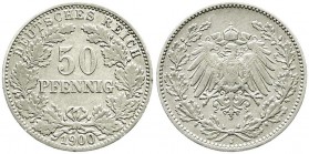 Reichskleinmünzen, 50 Pfennig gr. Adler Eichenzweige Silb. 1896-1903
1900 J. sehr schön