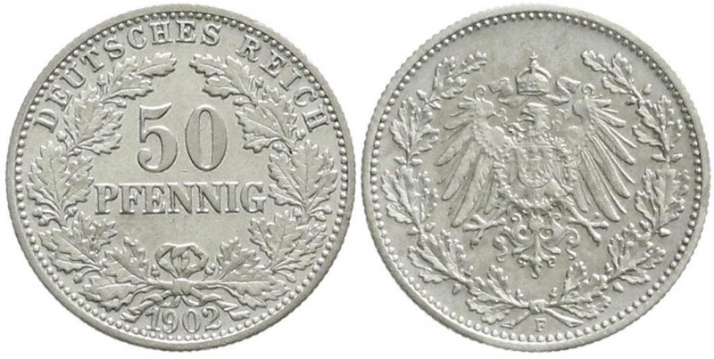 Reichskleinmünzen, 50 Pfennig gr. Adler Eichenzweige Silb. 1896-1903
1902 F. fas...