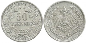Reichskleinmünzen, 50 Pfennig gr. Adler Eichenzweige Silb. 1896-1903
1902 F. fast vorzüglich, selten