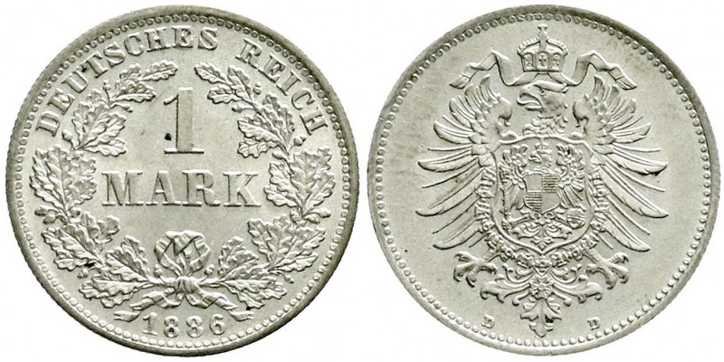 Reichskleinmünzen, 1 Mark kleiner Adler, Silber 1873-1887
1886 D. fast Stempelgl...