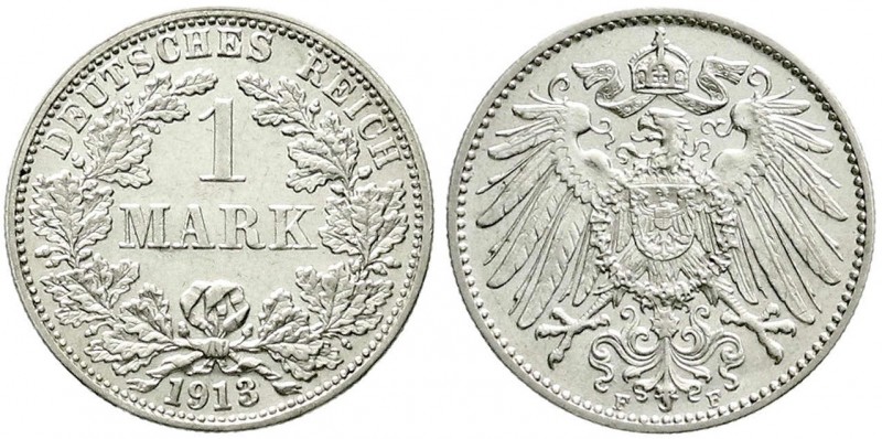 Reichskleinmünzen, 1 Mark großer Adler, Silber 1891-1916
1913 F. vorzüglich/Stem...