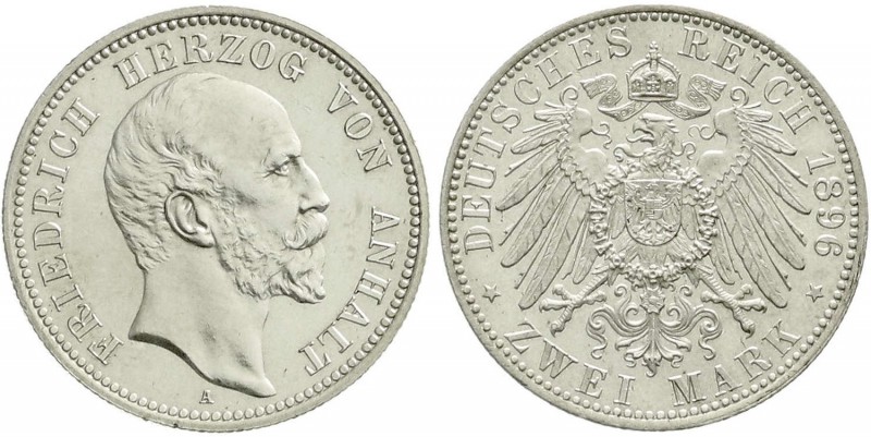 Reichssilbermünzen J. 19-178, Anhalt, Friedrich I., 1871-1904
2 Mark 1896 A. vor...