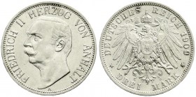 Reichssilbermünzen J. 19-178, Anhalt, Friedrich II., 1904-1918
3 Mark 1909 A. vorzüglich