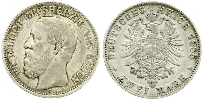 Reichssilbermünzen J. 19-178, Baden, Friedrich I., 1856-1907
2 Mark 1888 G. sehr...