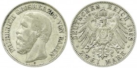 Reichssilbermünzen J. 19-178, Baden, Friedrich I., 1856-1907
2 Mark 1898 G. Seltenes Jahr. sehr schön