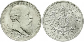 Reichssilbermünzen J. 19-178, Baden, Friedrich I., 1856-1907
5 Mark 1902. 50 jähriges Regierungsjubiläum. Stempelglanz, Prachtexemplar