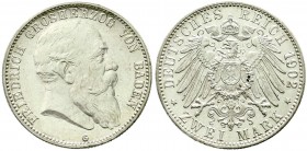 Reichssilbermünzen J. 19-178, Baden, Friedrich I., 1856-1907
2 Mark 1902 G. Stempelglanz, Prachtexemplar, selten in dieser Erhaltung