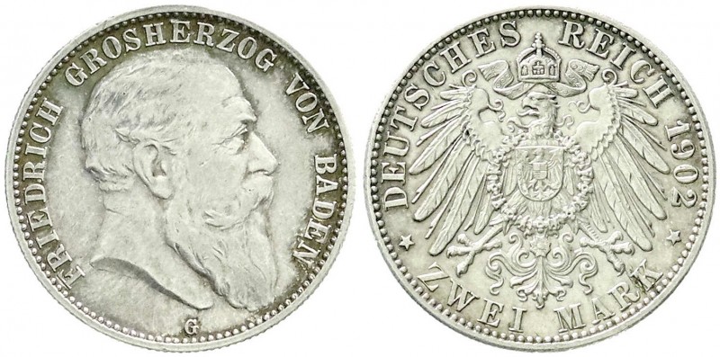 Reichssilbermünzen J. 19-178, Baden, Friedrich I., 1856-1907
2 Mark 1902 G. vorz...
