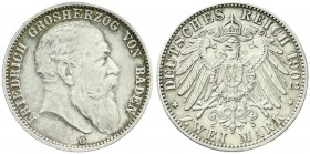 Reichssilbermünzen J. 19-178, Baden, Friedrich I., 1856-1907
2 Mark 1902 G. vorzüglich/Stempelglanz, schöne Tönung