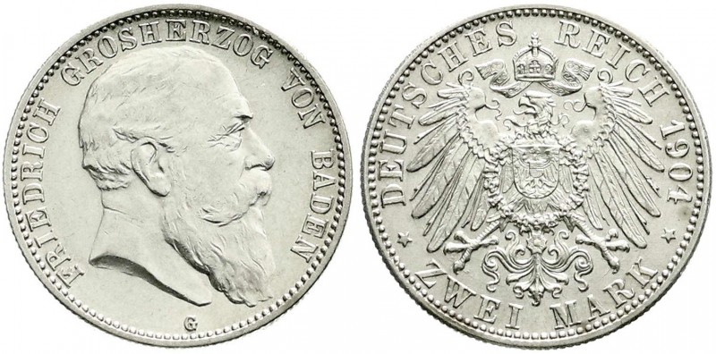 Reichssilbermünzen J. 19-178, Baden, Friedrich I., 1856-1907
2 Mark 1904 G. gute...