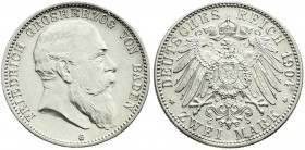 Reichssilbermünzen J. 19-178, Baden, Friedrich I., 1856-1907
2 Mark 1904 G. gutes vorzüglich