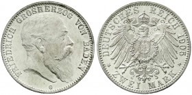 Reichssilbermünzen J. 19-178, Baden, Friedrich I., 1856-1907
2 Mark 1905 G. prägefrisch/fast Stempelglanz