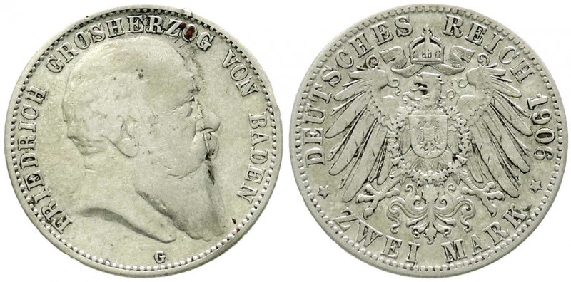 Reichssilbermünzen J. 19-178, Baden, Friedrich I., 1856-1907
2 Mark 1906 G. Selt...