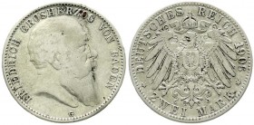 Reichssilbermünzen J. 19-178, Baden, Friedrich I., 1856-1907
2 Mark 1906 G. Seltener Jahrgang. fast sehr schön