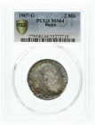 Reichssilbermünzen J. 19-178, Baden, Friedrich I., 1856-1907
2 Mark 1907 G. Im PCGS-Blister mit Grading MS 64. fast Stempelglanz, schöne Patina