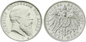 Reichssilbermünzen J. 19-178, Baden, Friedrich I., 1856-1907
2 Mark 1907 G. vorzüglich/Stempelglanz, leicht berieben