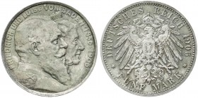 Reichssilbermünzen J. 19-178, Baden, Friedrich I., 1856-1907
5 Mark 1906. Zur goldenen Hochzeit. Stempelglanz, Prachtexemplar mit herrlicher Patina