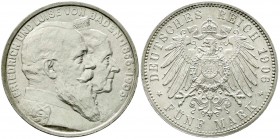 Reichssilbermünzen J. 19-178, Baden, Friedrich I., 1856-1907
5 Mark 1906. Zur goldenen Hochzeit. fast Stempelglanz, Prachtexemplar