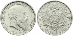 Reichssilbermünzen J. 19-178, Baden, Friedrich I., 1856-1907
2 Mark 1907. Auf seinen Tod. vorzüglich/Stempelglanz