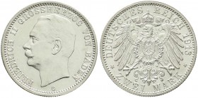 Reichssilbermünzen J. 19-178, Baden, Friedrich II., 1907-1918
2 Mark 1913 G. vorzüglich/Stempelglanz