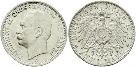 Reichssilbermünzen J. 19-178, Baden, Friedrich II., 1907-1918
2 Mark 1913 G. vorzüglich