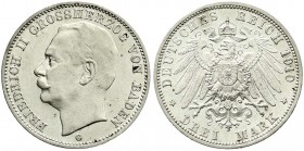 Reichssilbermünzen J. 19-178, Baden, Friedrich II., 1907-1918
3 Mark 1910 G. vorzüglich/Stempelglanz