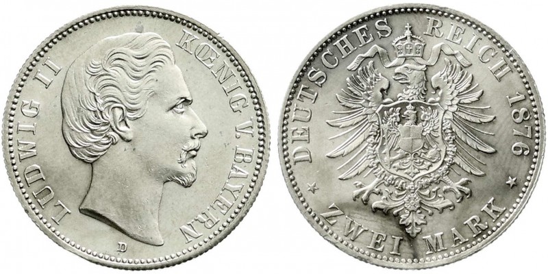 Reichssilbermünzen J. 19-178, Bayern, Ludwig II., 1864-1886
2 Mark 1876 D. fast ...