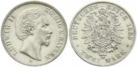 Reichssilbermünzen J. 19-178, Bayern, Ludwig II., 1864-1886
2 Mark 1883 D. gutes vorzüglich, selten in dieser Erhaltung