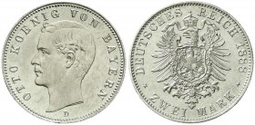 Reichssilbermünzen J. 19-178, Bayern, Otto, 1886-1913
2 Mark 1888 D. prägefrisch/fast Stempelglanz, winz. Kratzer
