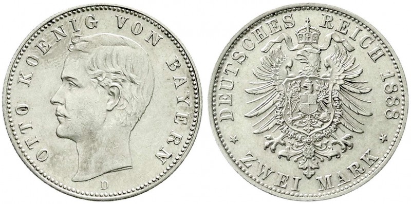 Reichssilbermünzen J. 19-178, Bayern, Otto, 1886-1913
2 Mark 1888 D. gutes vorzü...
