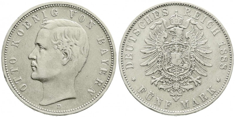 Reichssilbermünzen J. 19-178, Bayern, Otto, 1886-1913
5 Mark 1888 D. sehr schön/...