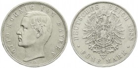 Reichssilbermünzen J. 19-178, Bayern, Otto, 1886-1913
5 Mark 1888 D. sehr schön/vorzüglich