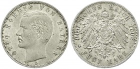 Reichssilbermünzen J. 19-178, Bayern, Otto, 1886-1913
5 Mark 1903 D. fast Stempelglanz, feine Tönung