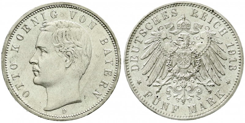 Reichssilbermünzen J. 19-178, Bayern, Otto, 1886-1913
5 Mark 1913 D. vorzüglich/...