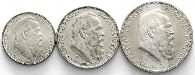Reichssilbermünzen J. 19-178, Bayern, Luitpold 1911-1912
2, 3 und 5 Mark 1911 D....