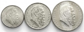 Reichssilbermünzen J. 19-178, Bayern, Luitpold 1911-1912
2, 3 und 5 Mark 1911 D. Zum 90 jähr. Geb. m. Lebensdaten. vorzüglich bis prägefrisch