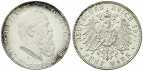 Reichssilbermünzen J. 19-178, Bayern, Luitpold 1911-1912
5 Mark 1911 D. Zum 90 jähr. Geb. Polierte Platte, winz. Kratzer, schöne Patina