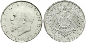 Reichssilbermünzen J. 19-178, Bayern, Ludwig III., 1913-1918
2 Mark 1914 D. fast Stempelglanz