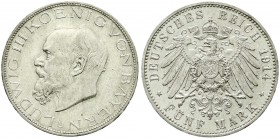 Reichssilbermünzen J. 19-178, Bayern, Ludwig III., 1913-1918
5 Mark 1914 D. vorzüglich/Stempelglanz