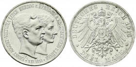 Reichssilbermünzen J. 19-178, Braunschweig, Ernst August, 1913-1916
3 Mark 1915 A. Mit Lüneburg. fast Stempelglanz, Erstabschlag
