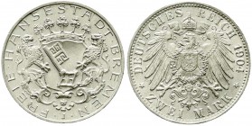 Reichssilbermünzen J. 19-178, Bremen
2 Mark 1904 J. vorzüglich/Stempelglanz