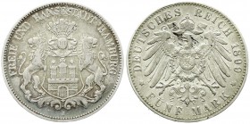 Reichssilbermünzen J. 19-178, Hamburg
5 Mark 1899 J. sehr schön, feine Tönung
