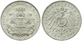 Reichssilbermünzen J. 19-178, Hamburg
5 Mark 1900 J. fast Stempelglanz, Prachtexemplar