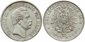Reichssilbermünzen J. 19-178, Hessen, Ludwig III., 1848-1877
2 Mark 1876 H. prägefrisch/fast Stempelglanz, kl. Kratzer und Randfehler, sehr selten in ...
