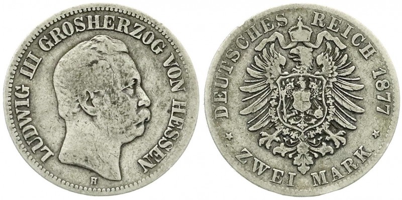 Reichssilbermünzen J. 19-178, Hessen, Ludwig III., 1848-1877
2 Mark 1877 H. schö...