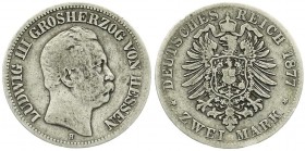 Reichssilbermünzen J. 19-178, Hessen, Ludwig III., 1848-1877
2 Mark 1877 H. schön/sehr schön