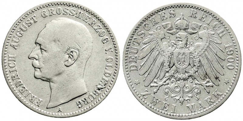 Reichssilbermünzen J. 19-178, Oldenburg, Friedrich August, 1900-1918
2 Mark 1900...